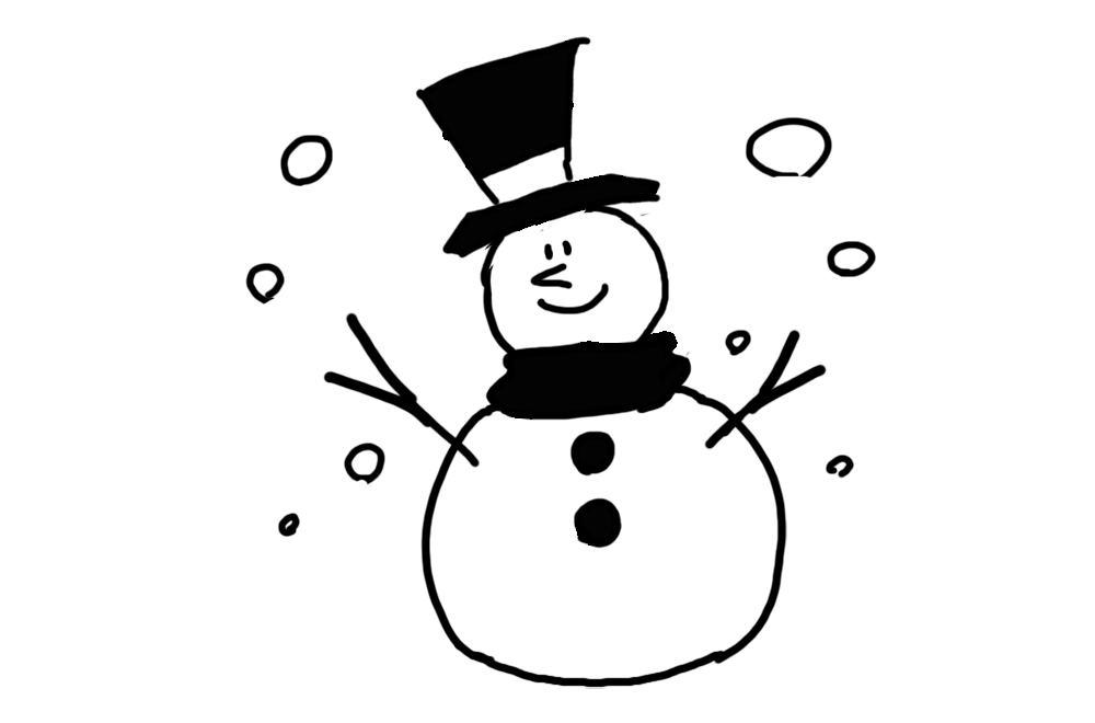 手描き風雪だるま クリスマス 白黒イラスト 無料フリー素材